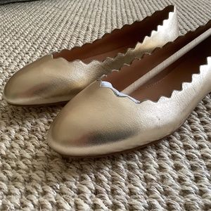 J. Crew Ballet Flats 7 Gold Metallic Scalloped Leather Slip On Comfort Shoes
